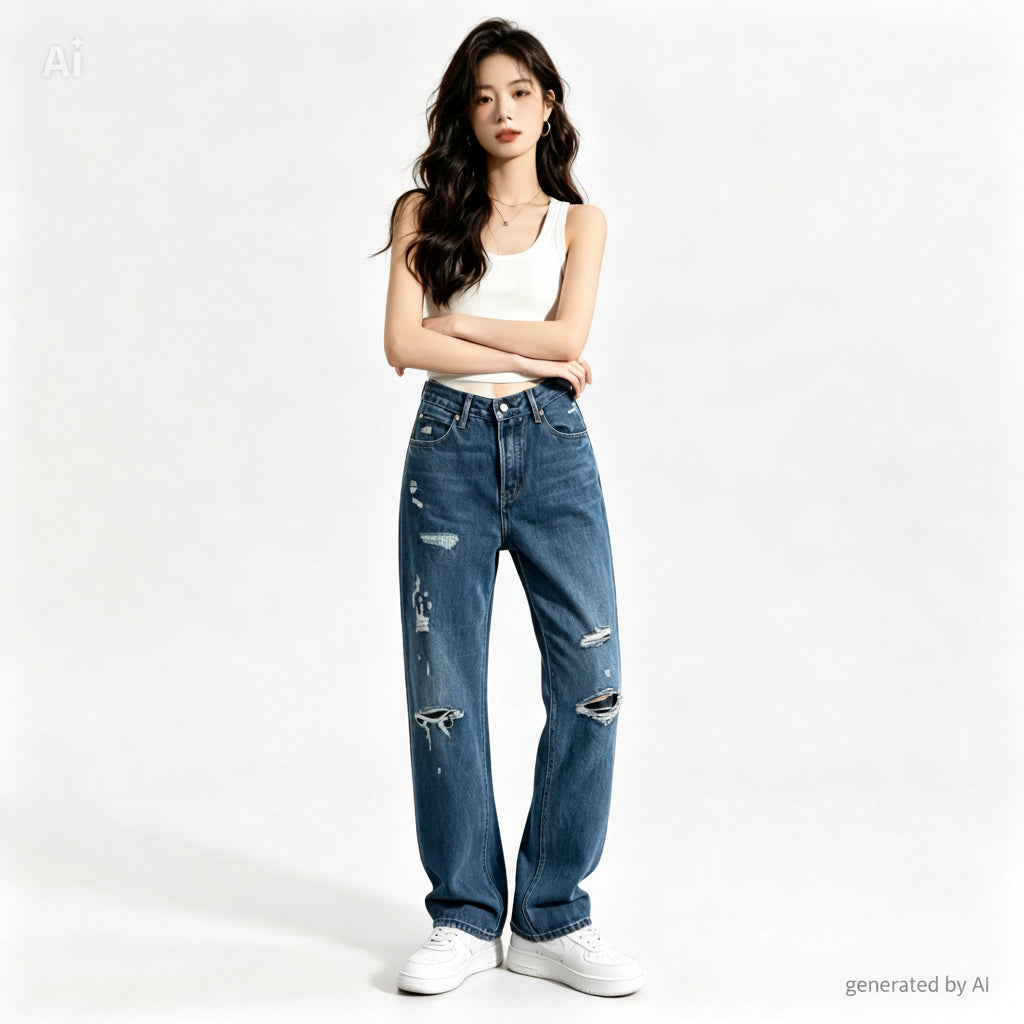 Jean Levi's 501 vintage 90s jambe droite denim indigo - vue de face sur mannequin — Epok Label