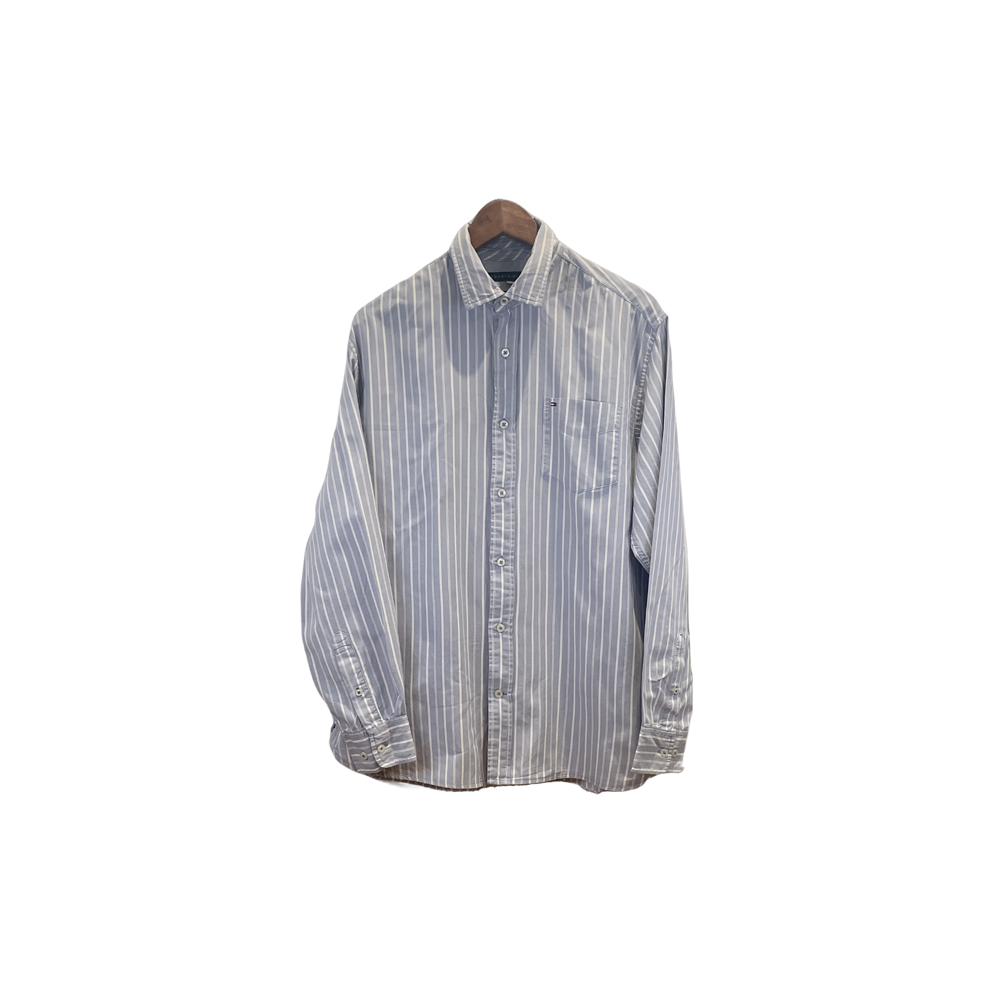 Chemise Tommy Hilfiger rayures blanc bleu gris - vue de face