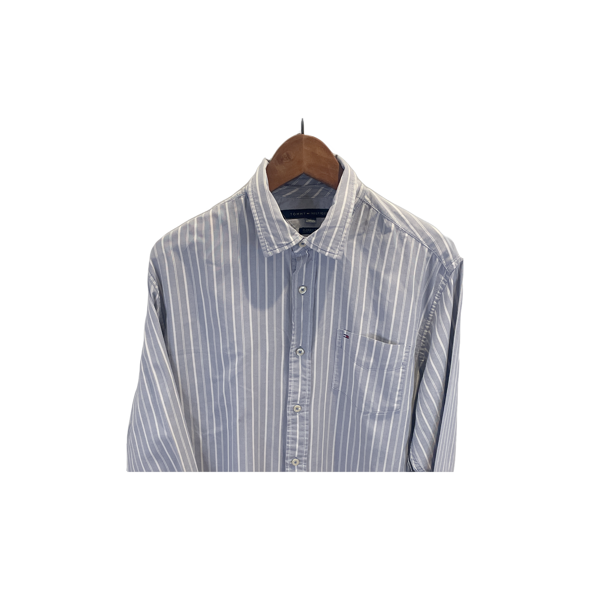 Chemise Tommy Hilfiger rayures blanc bleu gris - détail
