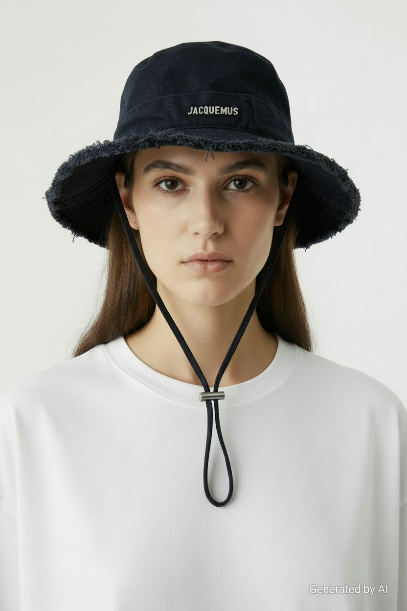 Bob Artichaud Jacquemus noir T58 — bords effilochés cordons ajustables — recto seconde main luxe — Epok Label