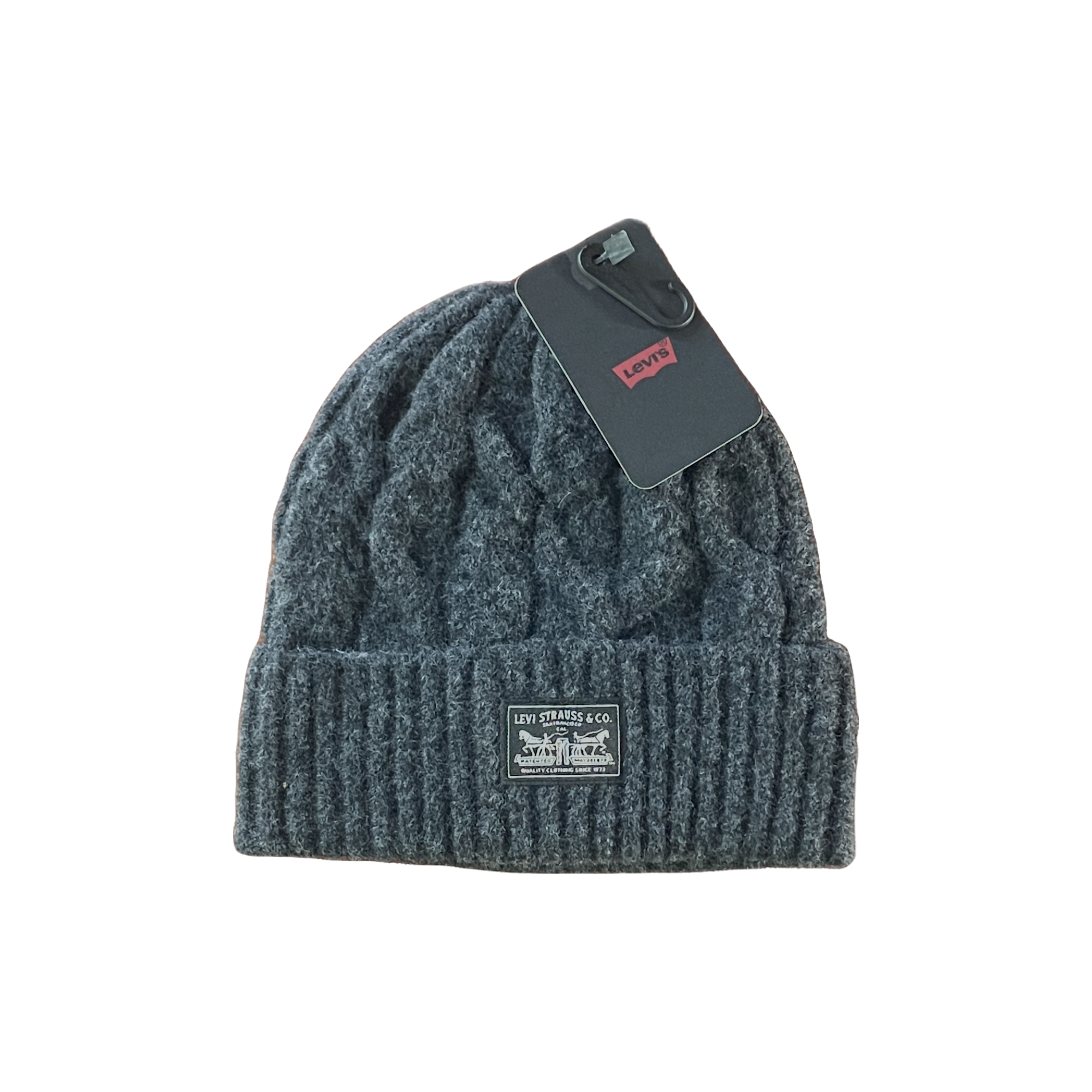 Bonnet Levi's grosse maille gris taille unique – vue de face avec étiquette