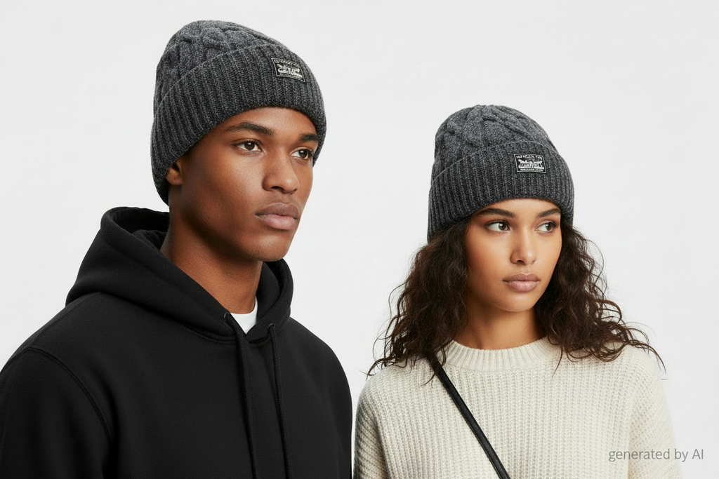 Bonnet Levi's grosse maille gris taille unique – vue portée 