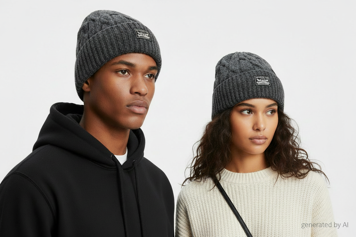 Bonnet Levi's grosse maille gris taille unique – vue portée 