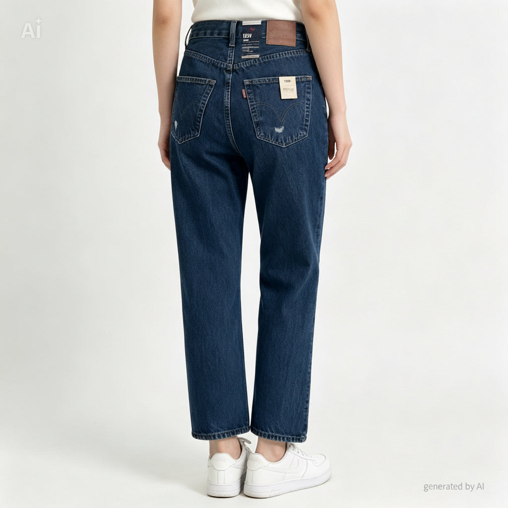 Jean Levi's 501 vintage 90s jambe droite denim indigo - vue de dos sur mannequin — Epok Label