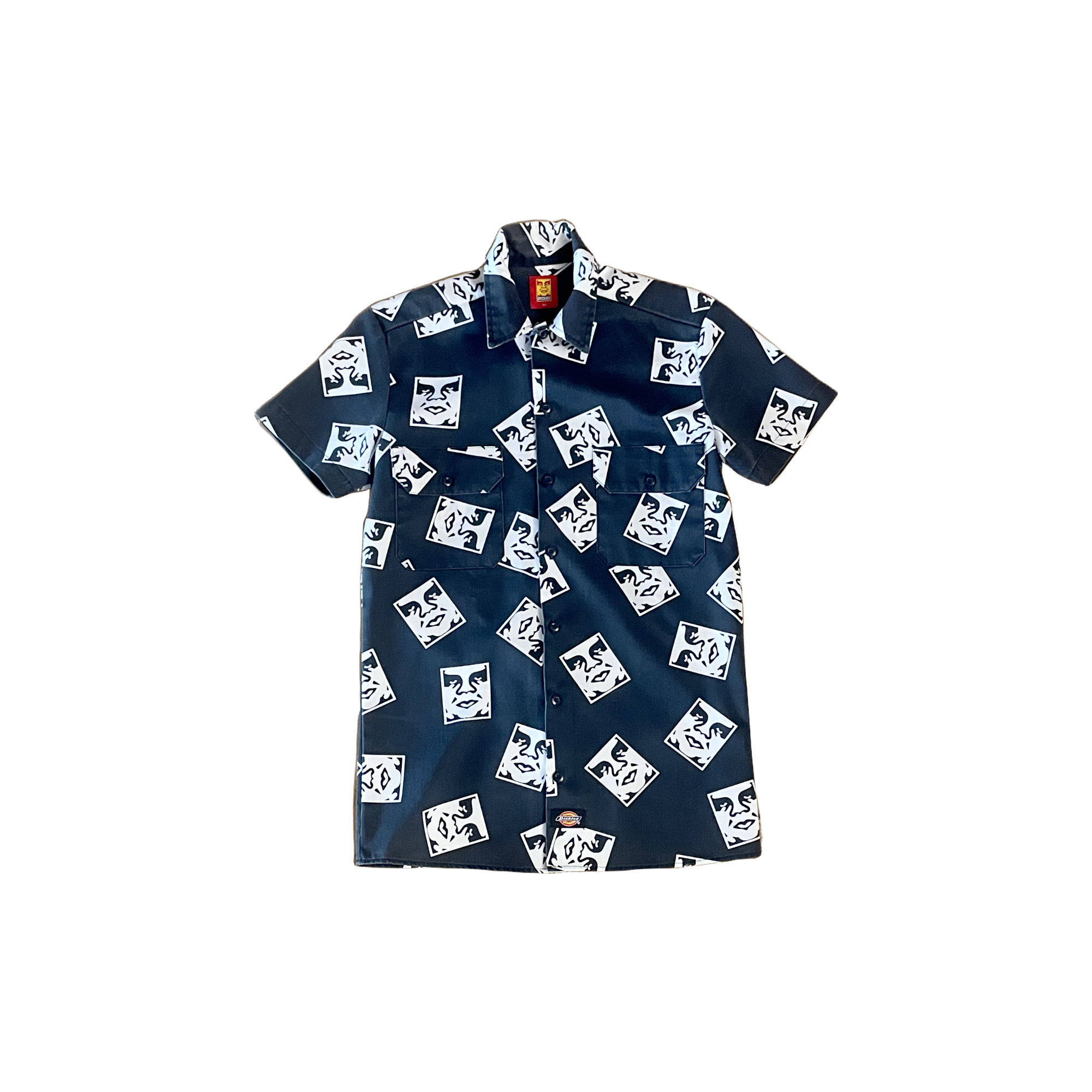 Chemise Dickies x Obey noir gris logo all-over manches courtes (XS) - vue de face