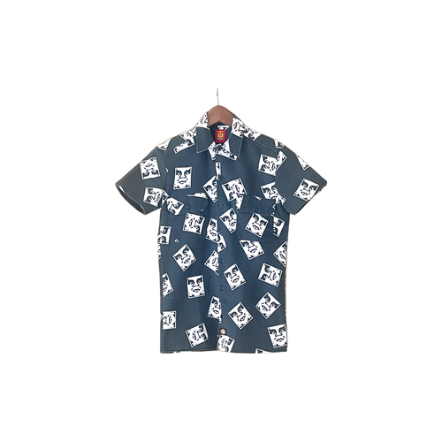 Chemise Dickies x Obey noir gris logo all-over manches courtes (XS) - vue de face