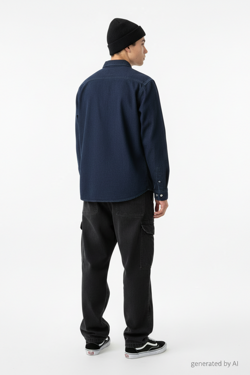 Chemise G-Star RAW homme L verso — denim bleu foncé coupe regular poche beige contrastante pressions — seconde main très bon état — Epok Label