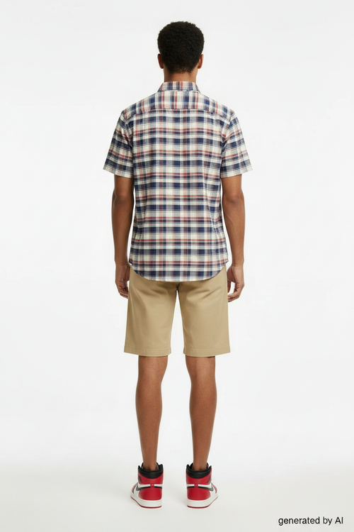 Chemise Tommy Hilfiger homme L manches courtes verso — carreaux rouge blanc bleu regular fit — seconde main parfait état — Epok Label
