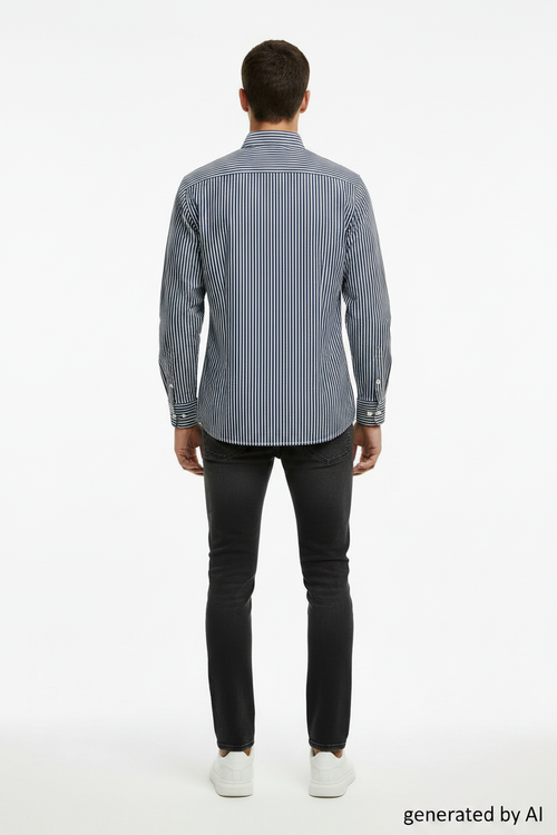 Chemise Tommy Hilfiger homme L verso — rayée blanc bleu marine classic fit droite — seconde main parfait état — Epok Label