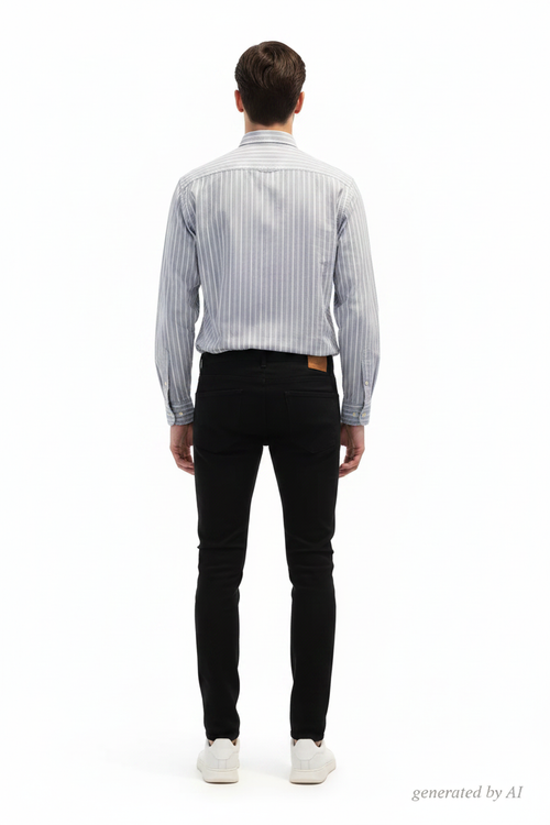 Chemise Tommy Hilfiger homme M verso — rayée blanc bleu gris classic fit droite — seconde main parfait état — Epok Label