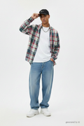 Chemise Tommy Hilfiger homme S recto — grands carreaux blanc rouge bleu foncé vert pomme vintage fit — seconde main parfait état — Epok Label