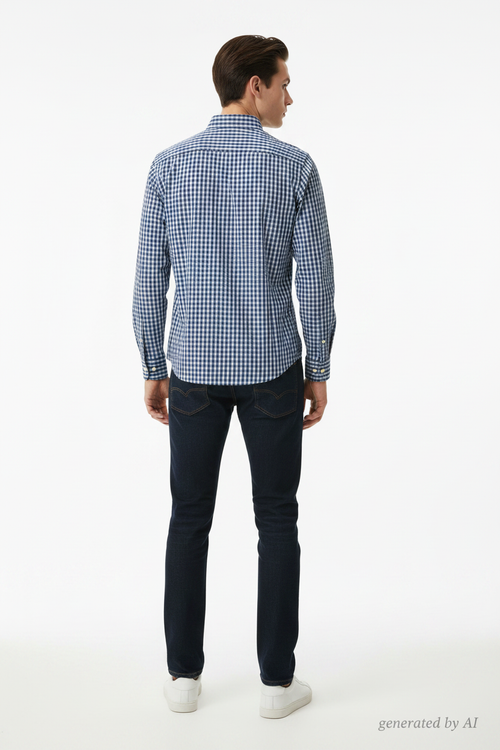 Chemise Tommy Hilfiger homme S verso — carreaux bleu marine blanc New York Fit ajustée — seconde main parfait état — Epok Label