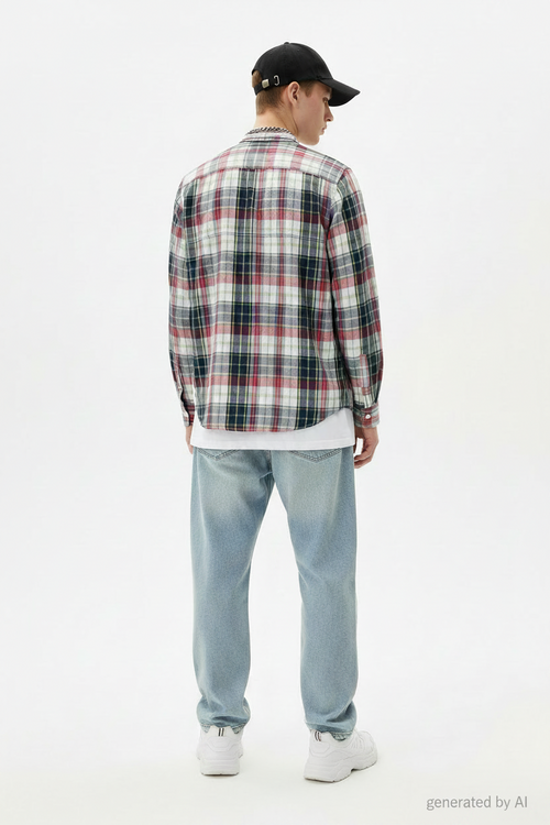 Chemise Tommy Hilfiger homme S verso — grands carreaux blanc rouge bleu foncé vert pomme vintage fit — seconde main parfait état — Epok Label