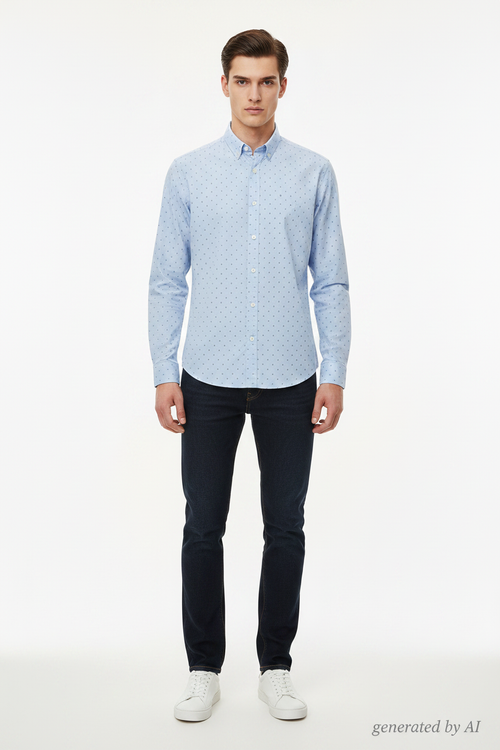 Chemise Tommy Hilfiger homme XL recto — bleu clair monogramme H all-over slim fit — seconde main parfait état — Epok Label