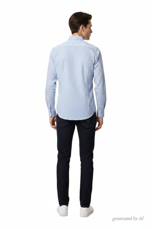Chemise Tommy Hilfiger homme XL verso — bleu clair monogramme H all-over slim fit — seconde main parfait état — Epok Label