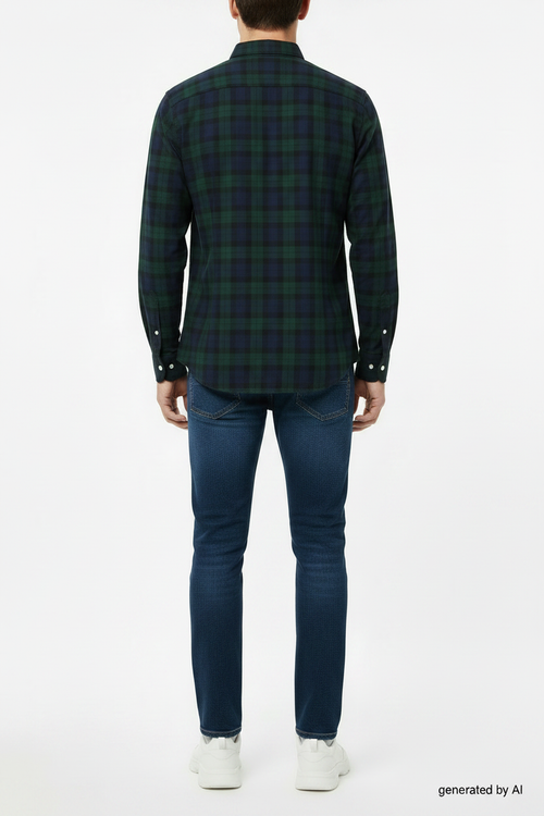 Chemise Tommy Hilfiger homme XL verso — carreaux vert noir bleu foncé regular fit manches longues — seconde main parfait état — Epok Label