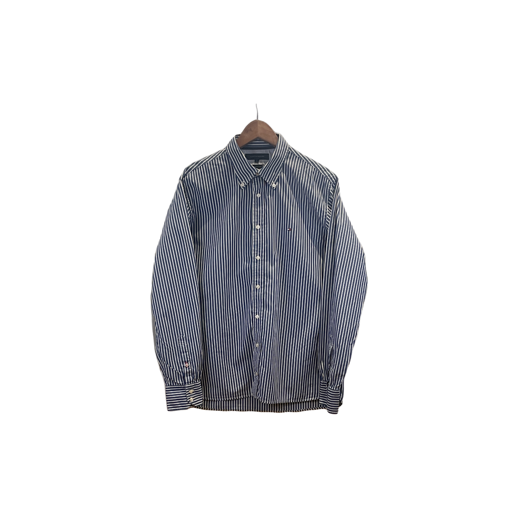 Chemise Tommy Hilfiger rayures blanc et bleu marine - vue de face