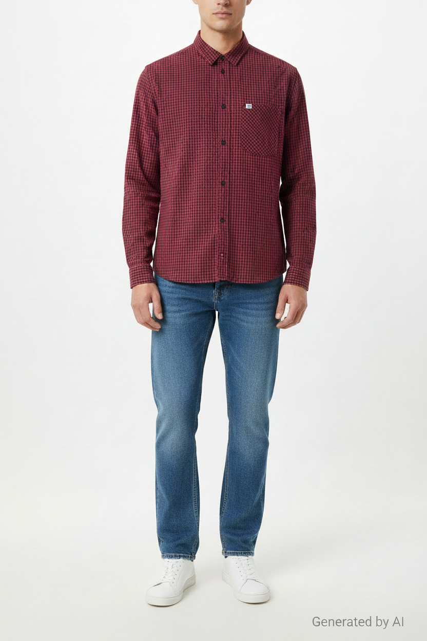 Chemise Tommy Jeans bordeaux carreaux - seconde main vue de face Epok Label
