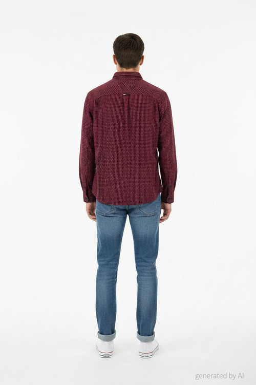 Chemise Tommy Jeans homme L verso — carreaux rouge noir regular fit droite — seconde main parfait état — Epok Label