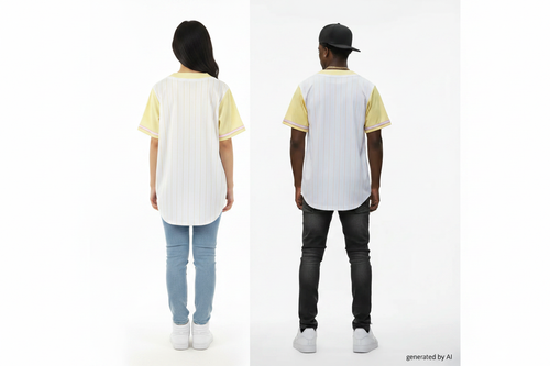 Chemise baseball Karl Kani unisexe M verso — rayures jaunes logo brodé poitrine — seconde main vintage — Epok Label