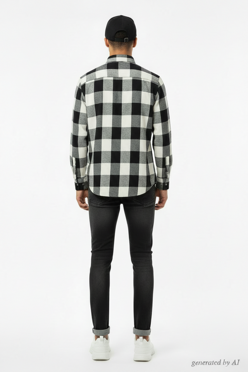 Chemise Études Studio homme 46 verso — carreaux blanc noir gris laine lin coton manches longues — neuve jamais portée seconde main — Epok Label