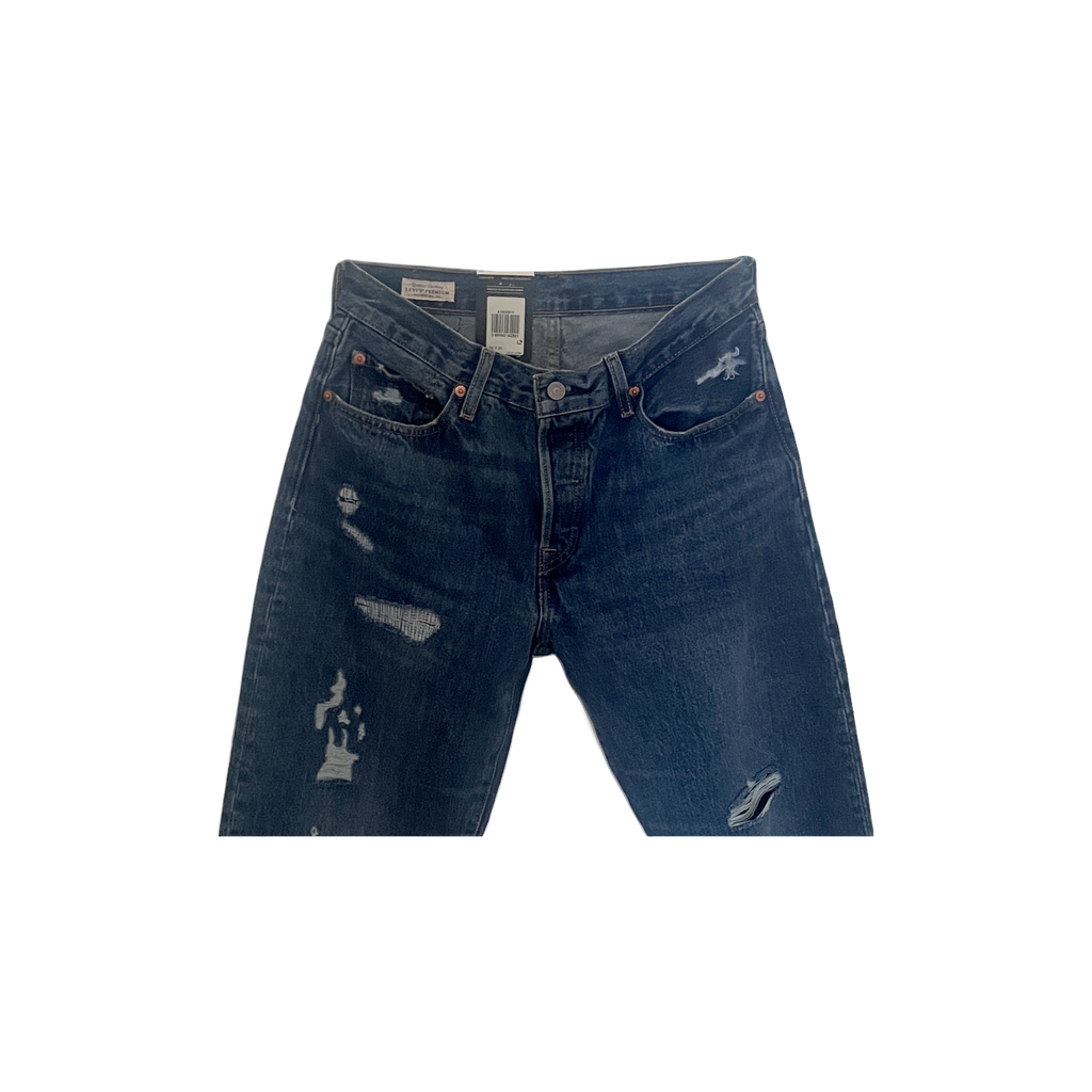 Détail usé jean Levi's 501 90s W26 L30 denim vintage — Epok Label