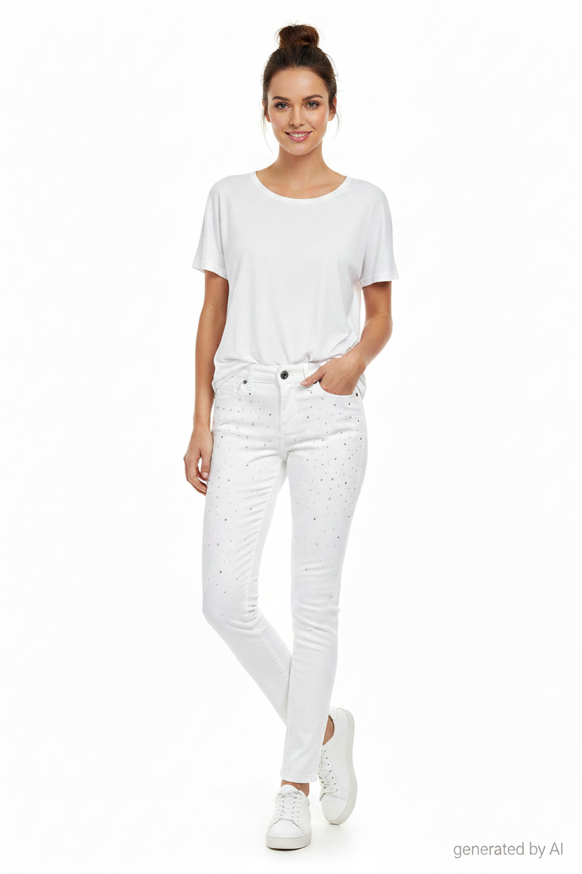 Jean Guess Starlet Skinny blanc - vue de face sur mannequin
