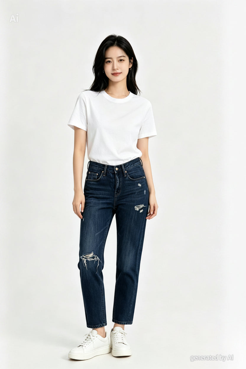 Jean Levi's 501 T femme W26 L28 – vue face sur mannequin - denim bleu brut vintage