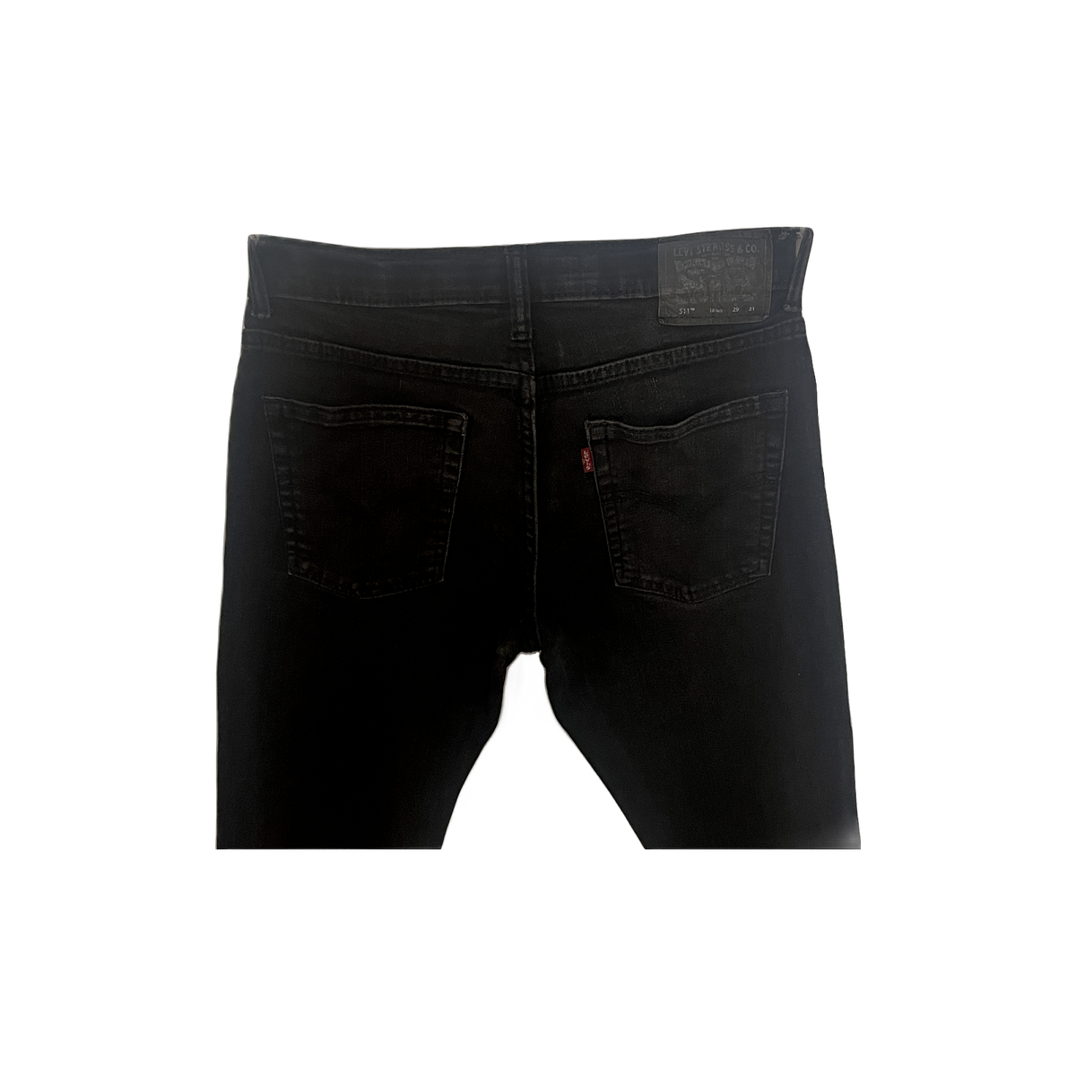 Jean Levi's 511 homme W29 L31 détail dos — denim noir slim ajusté stretch — seconde main très bon état — Epok Label