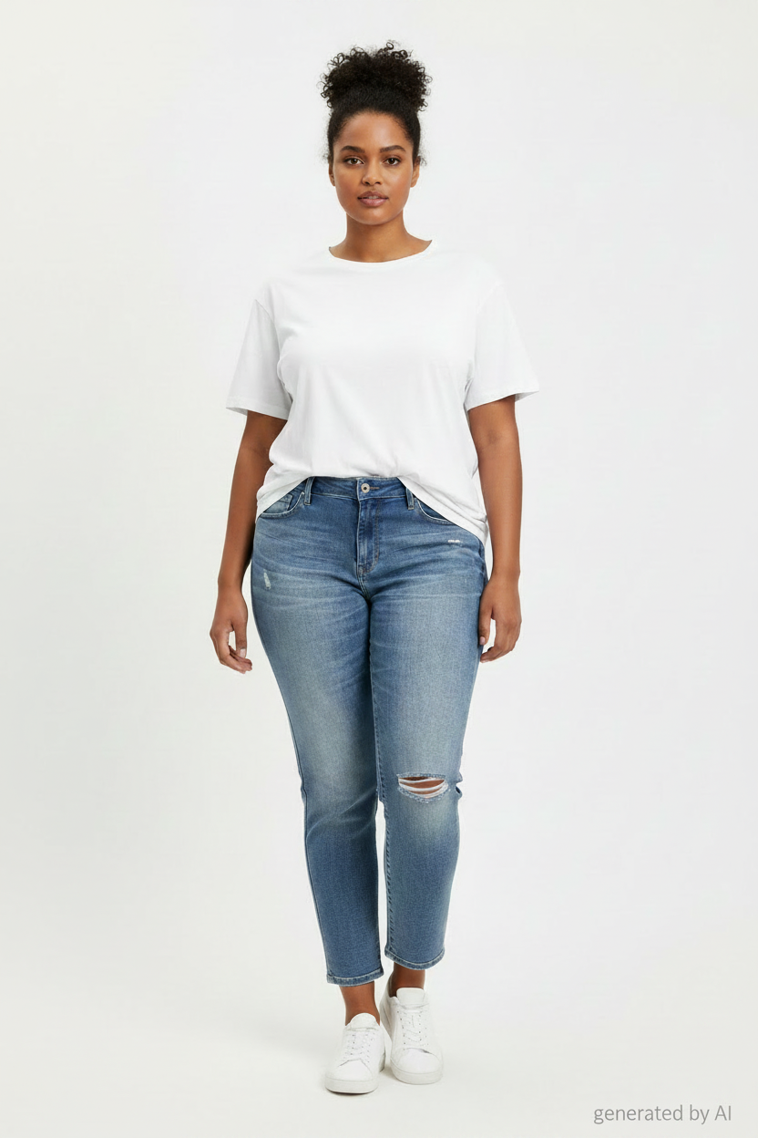 Jean Levi's Slim cuffed bleu - vue de face sur mannequin