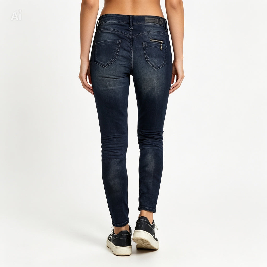 Jean skinny Freeman T. Porter femme taille 26 en denim foncé, coupe ajustée stretch, vue de dos seconde main excellent état — Epok Label