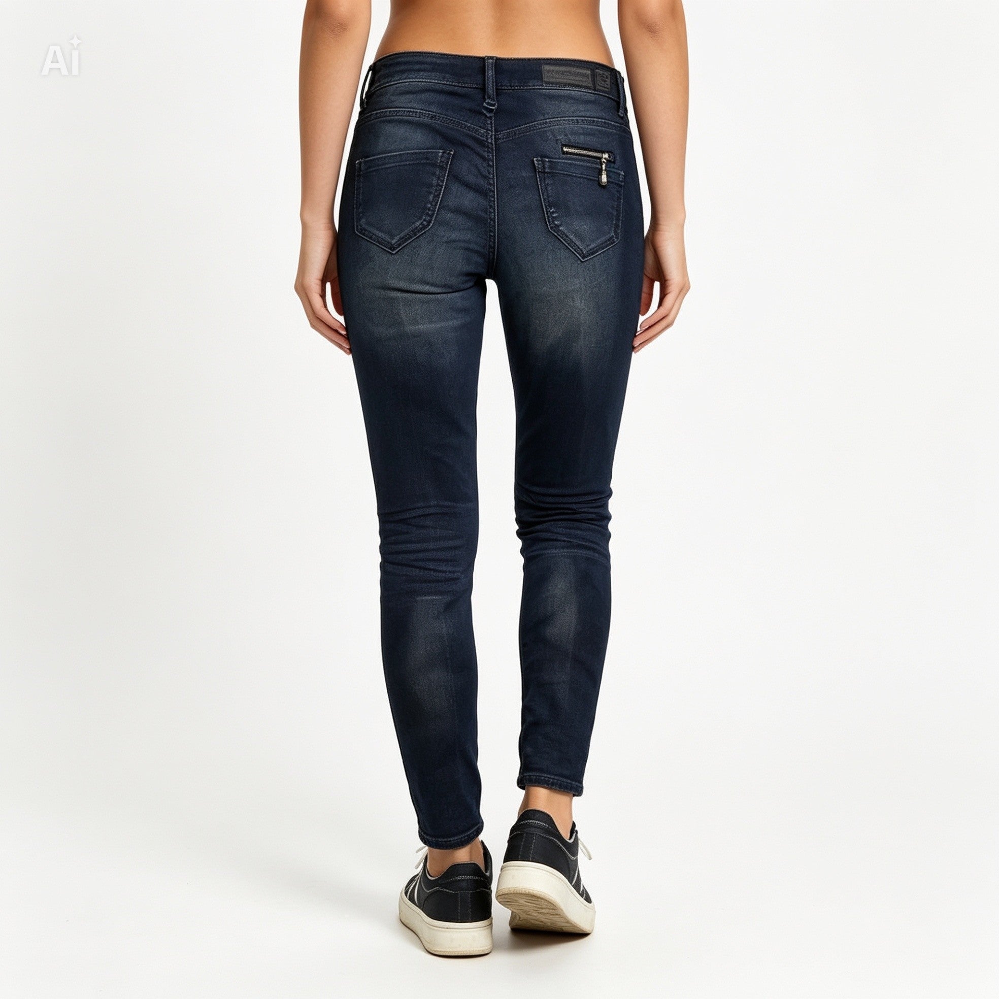 Jean skinny Freeman T. Porter femme taille 26 en denim foncé, coupe ajustée stretch, vue de dos seconde main excellent état — Epok Label