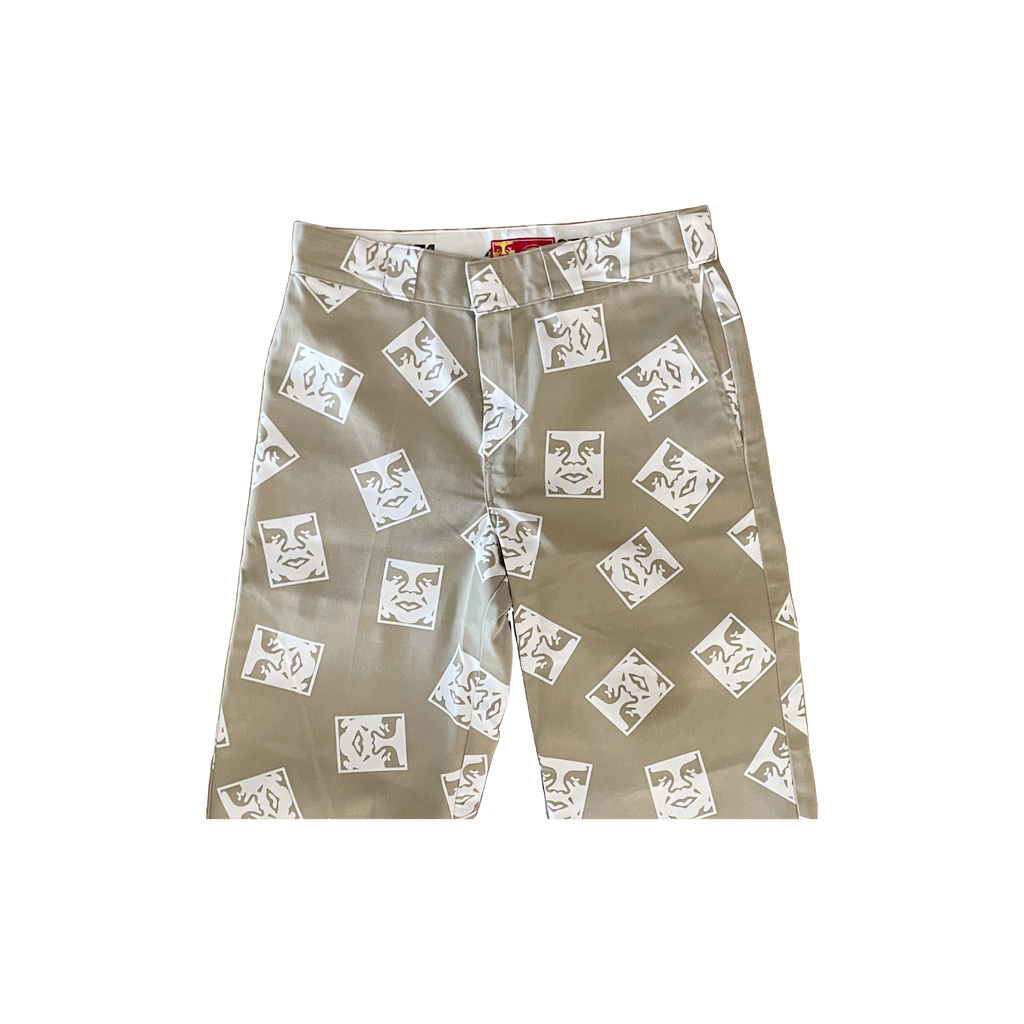 Pantalon Dickies x Obey collaboration beige logo all-over - détail