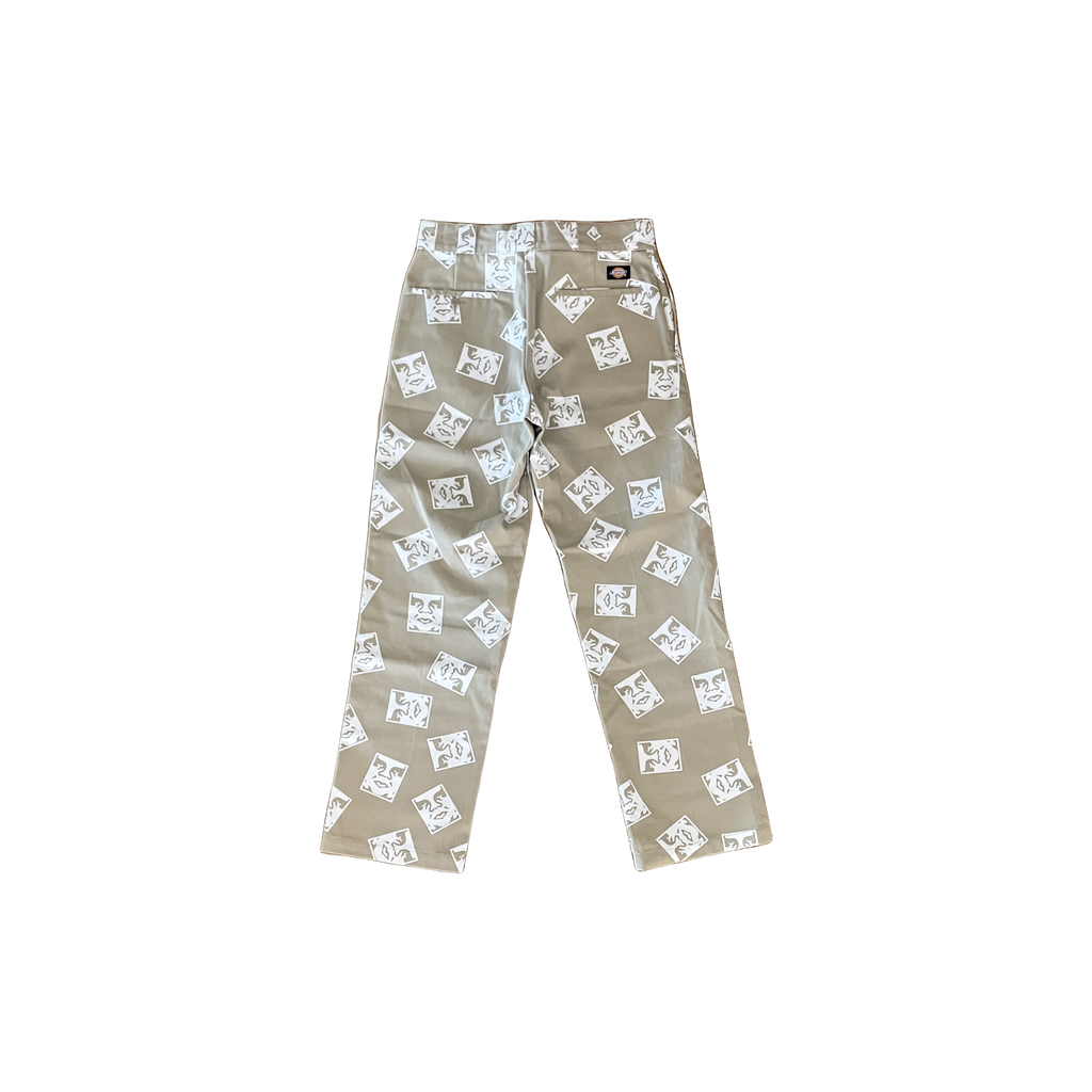 Pantalon Dickies x Obey collaboration beige logo all-over - vue de dos