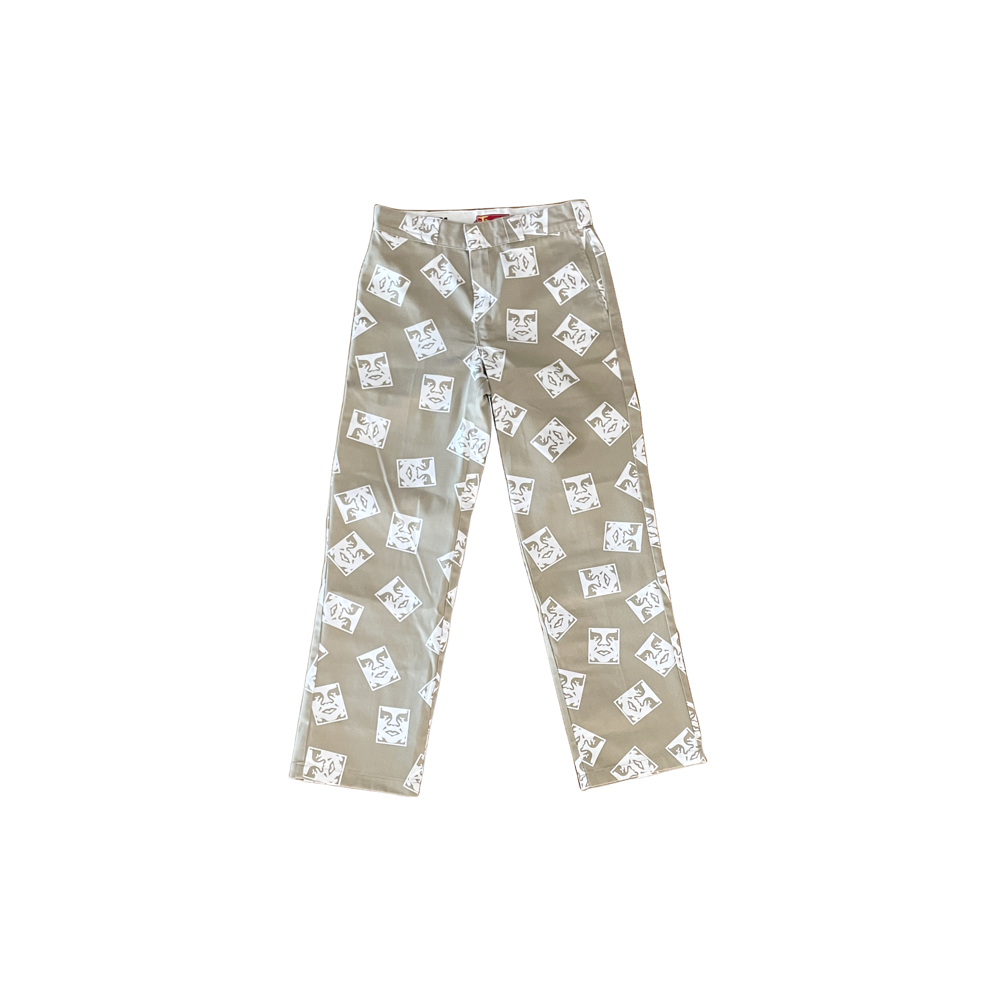 Pantalon Dickies x Obey collaboration beige logo all-over - vue face