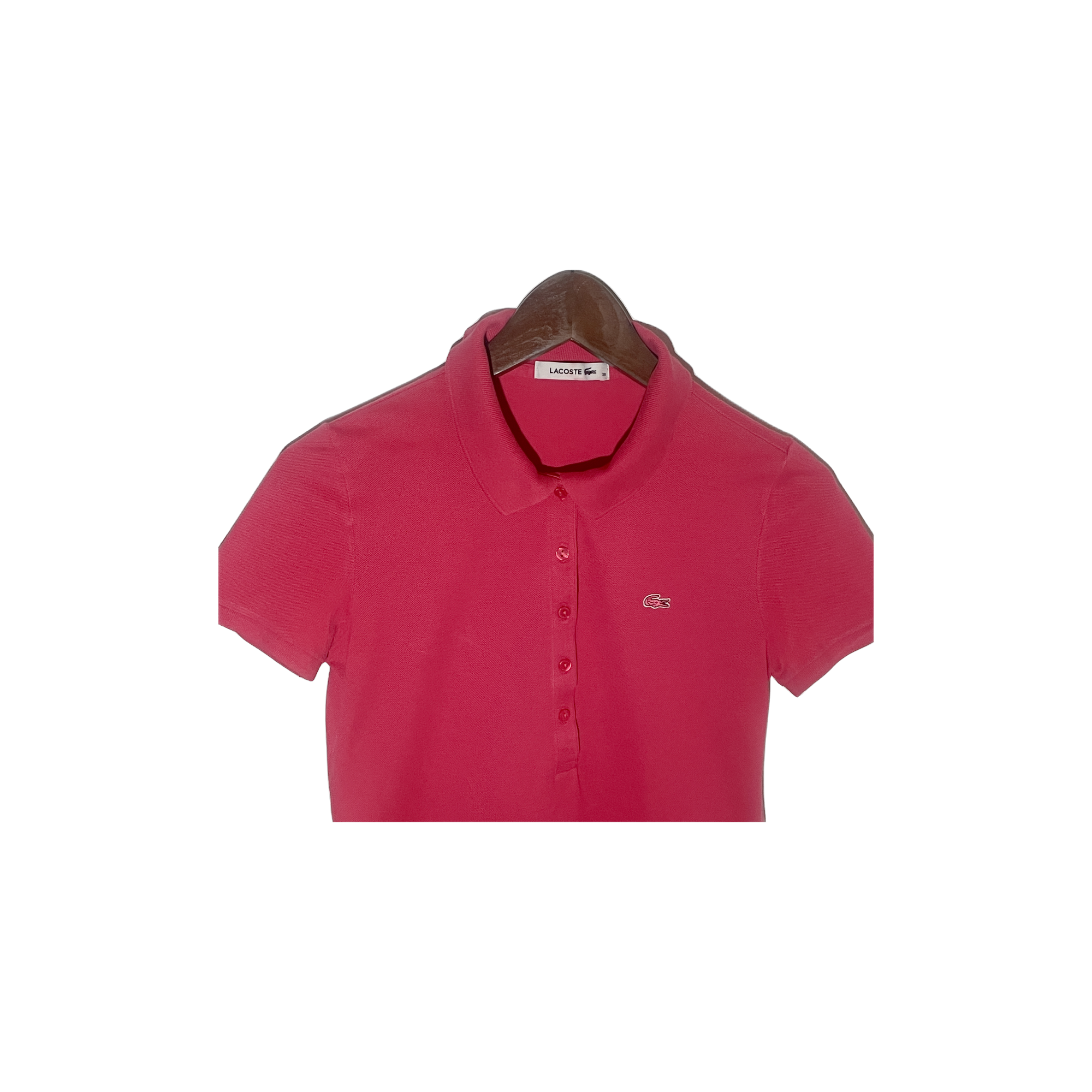 Polo Lacoste femme rose foncé vintage – détail logo brodé – taille M