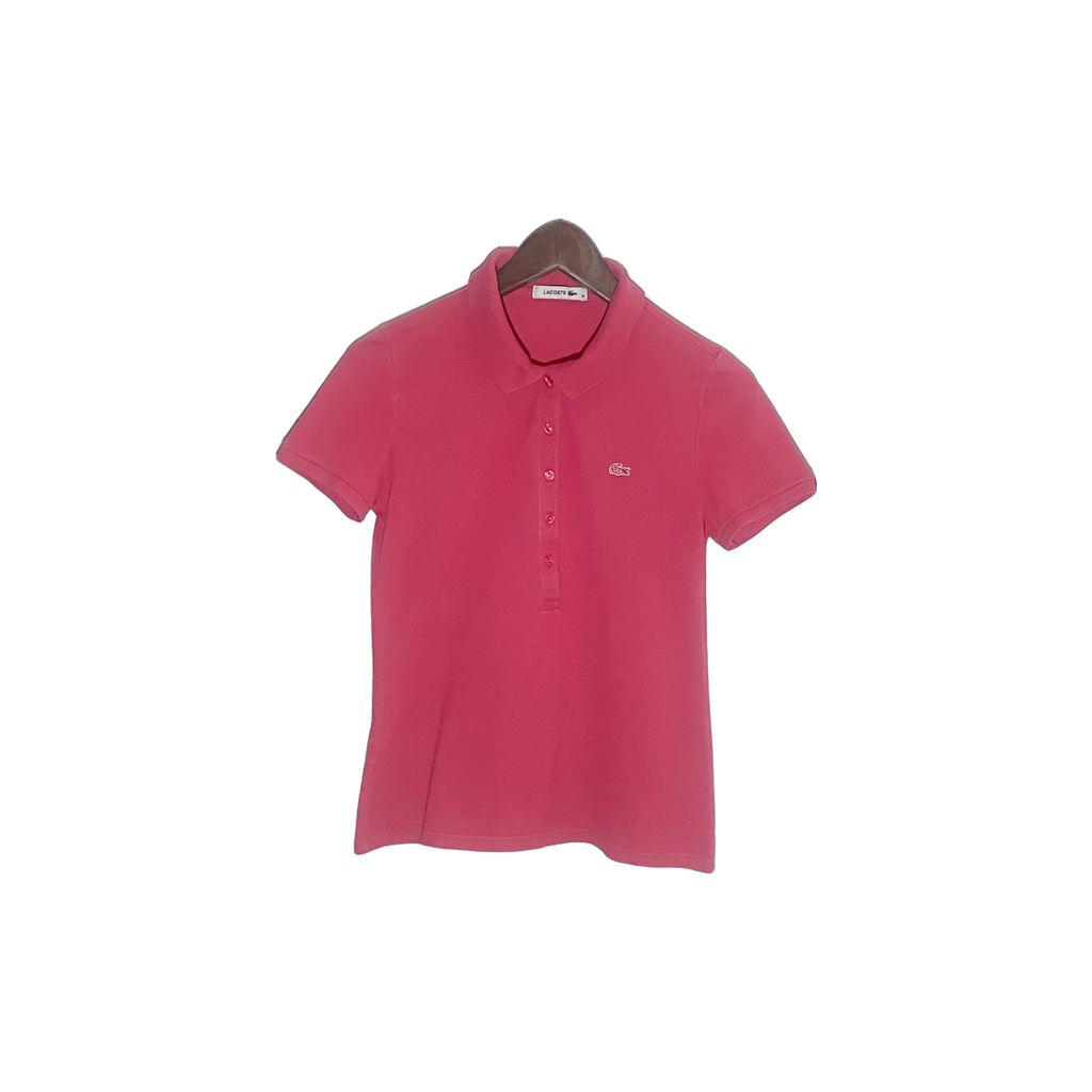 Polo Lacoste femme rose foncé vintage – vue de face – taille M