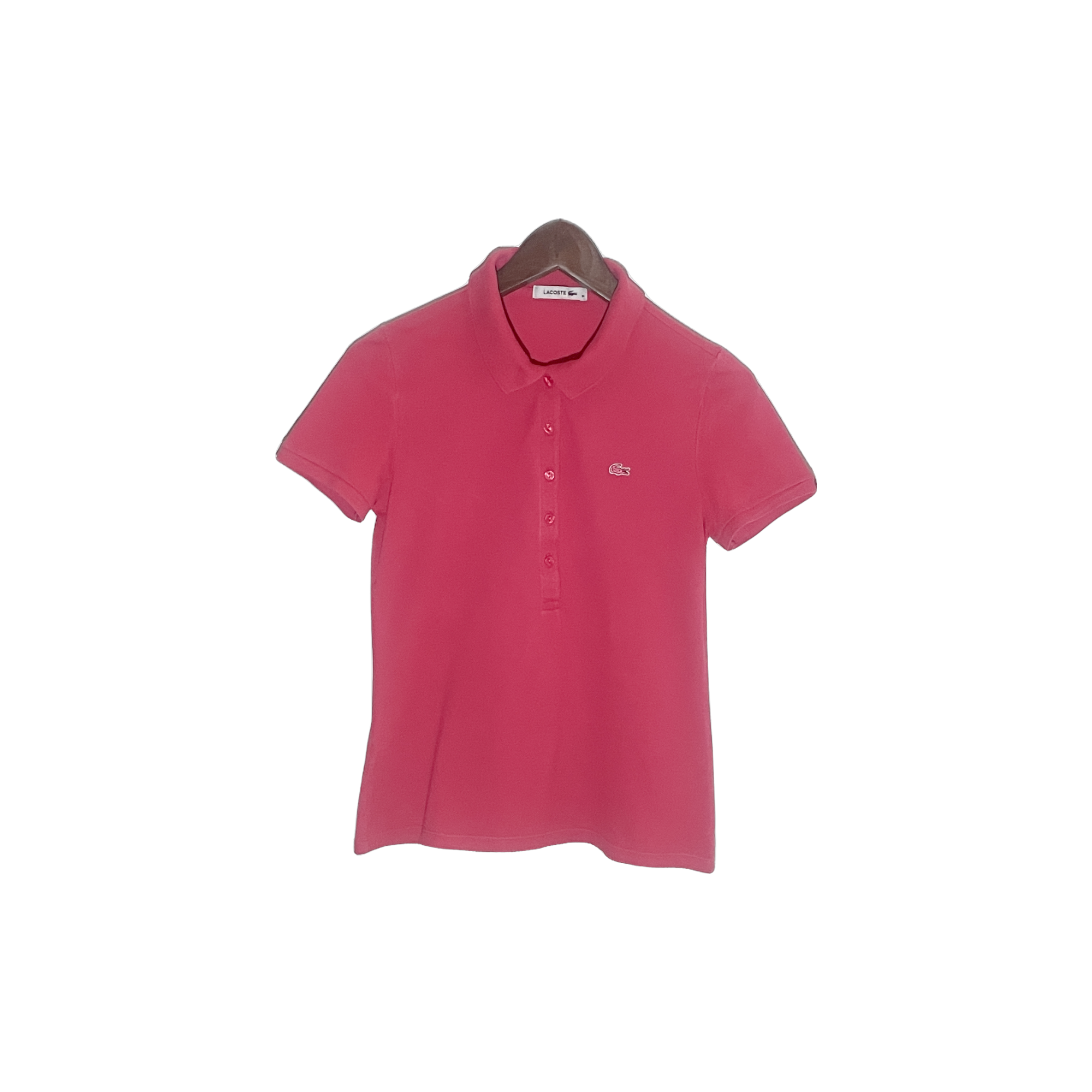 Polo Lacoste femme rose foncé vintage – vue de face – taille M