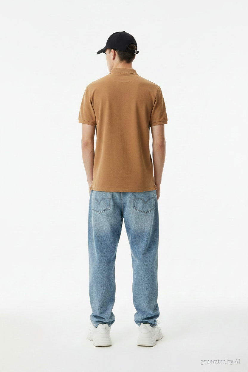 Polo Lacoste marron - vue de dos sur mannequin Epok Label
