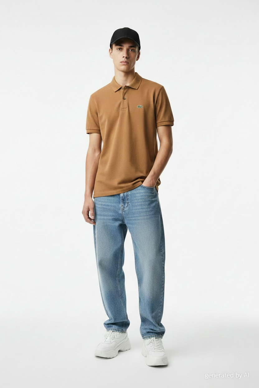 Polo Lacoste marron - vue de face sur mannequin Epok Label