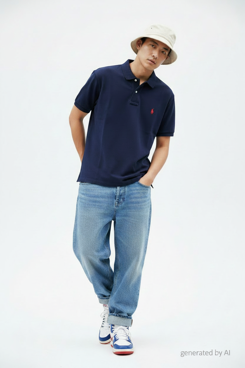 Polo Ralph Lauren bleu marine - vue de face sur mannequin Epok Label