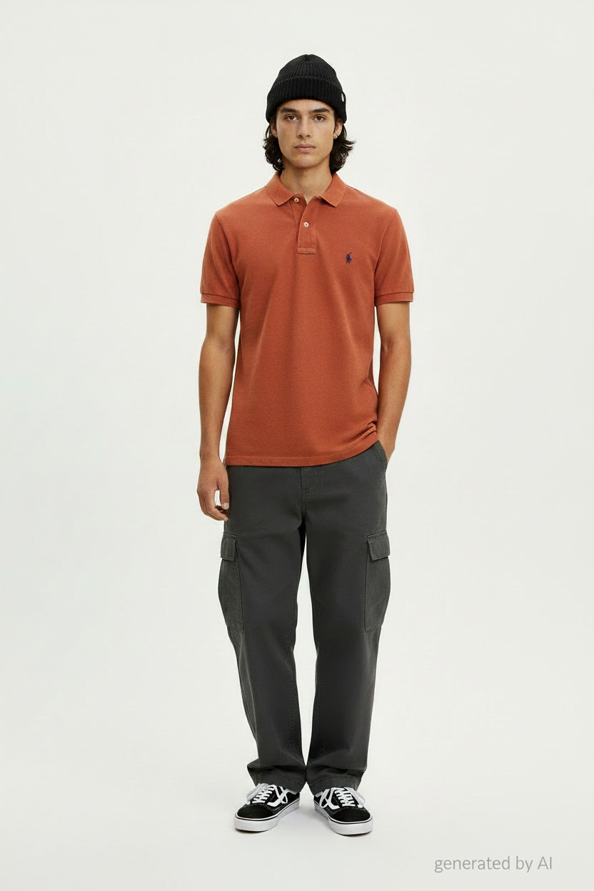 Polo Ralph Lauren brique (S) - vue de face sur mannequin