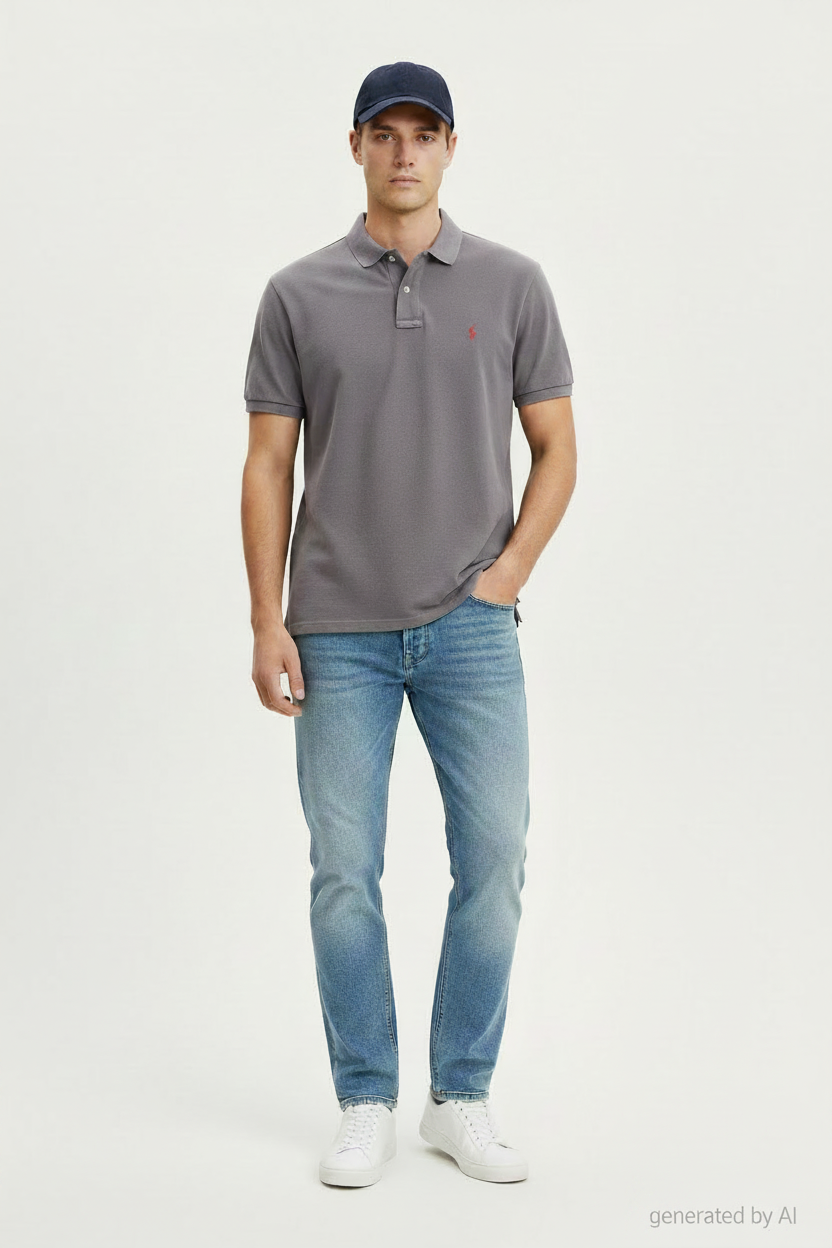 Polo Ralph Lauren gris logo rouge seconde main XL — Epok Label