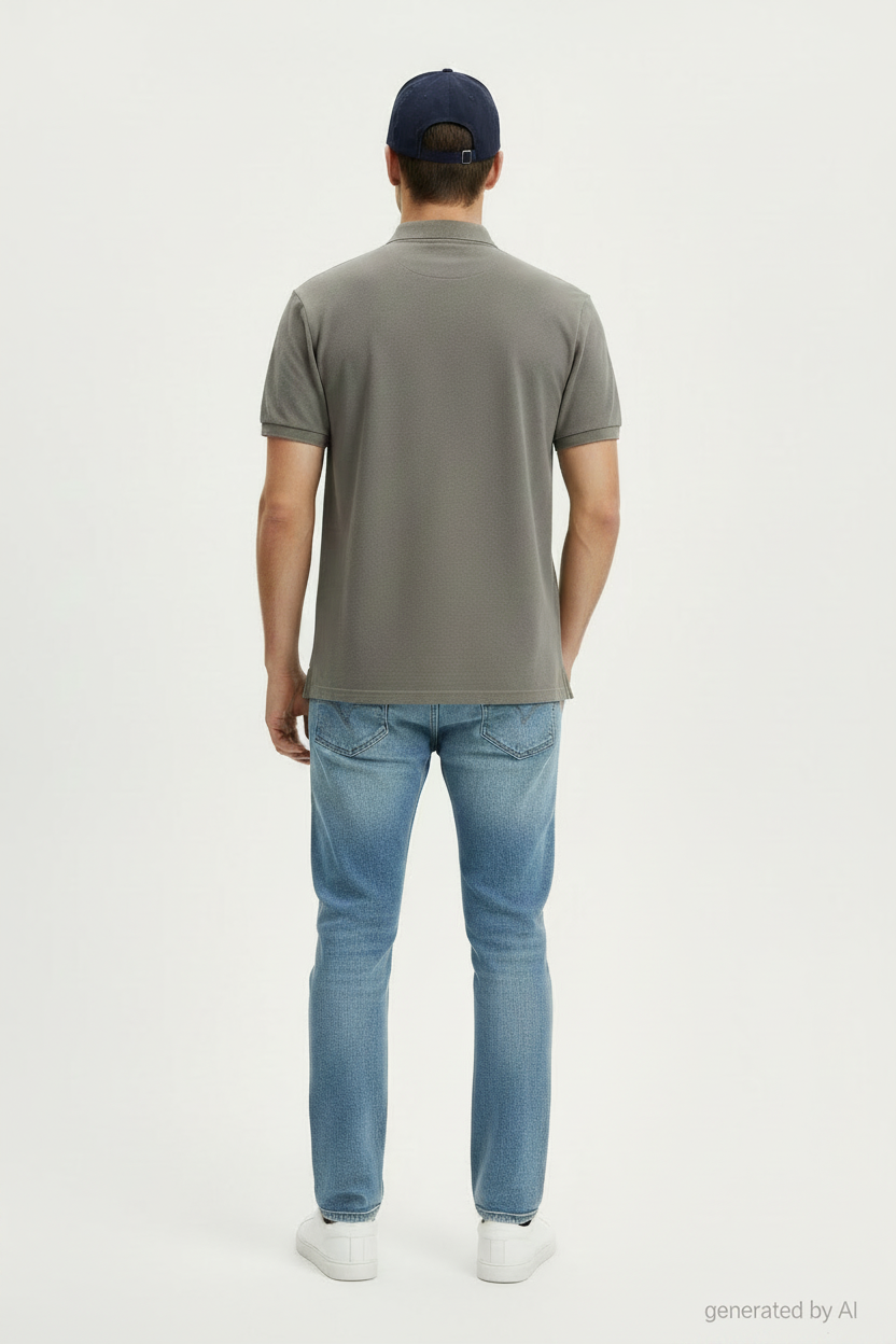 Polo Ralph Lauren homme XL verso — gris coton piqué logo cavalier rouge brodé poitrine — seconde main parfait état — Epok Label