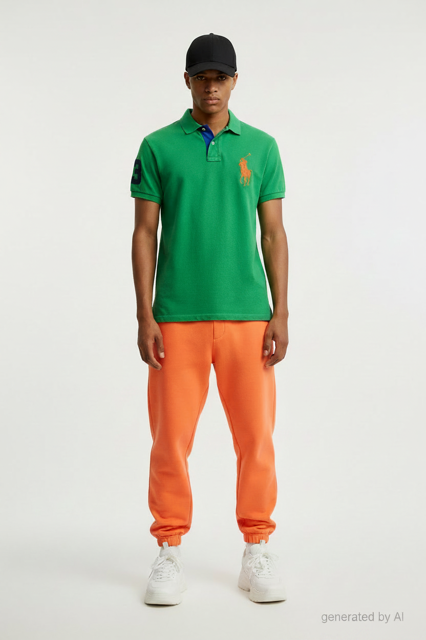 Polo Ralph Lauren vert (M) - vue de face sur mannequin Epok label