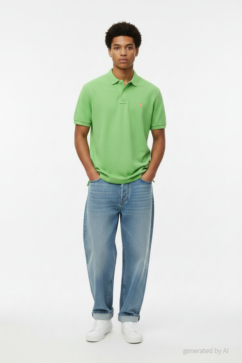 Polo Ralph Lauren vert logo rose - vue de face