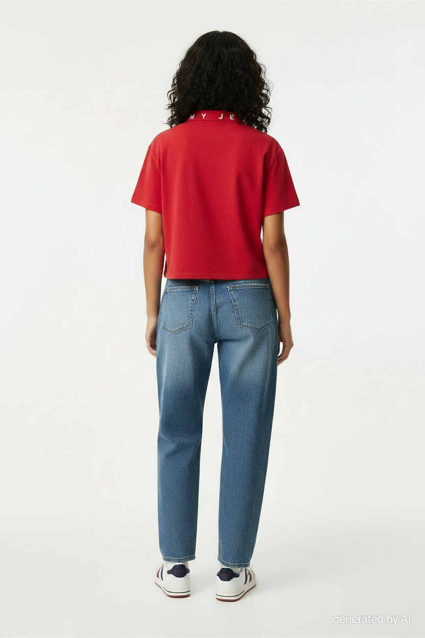 Polo rouge Tommy Hilfiger Jeans femme – vue de dos, taille M, très bon état