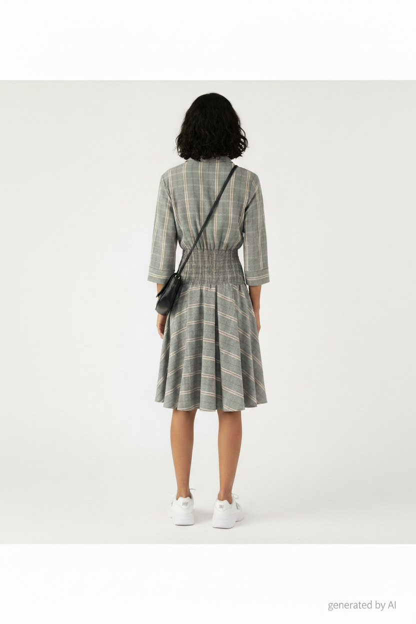 Robe Maje à carreaux gris - vue de dos sur mannequin