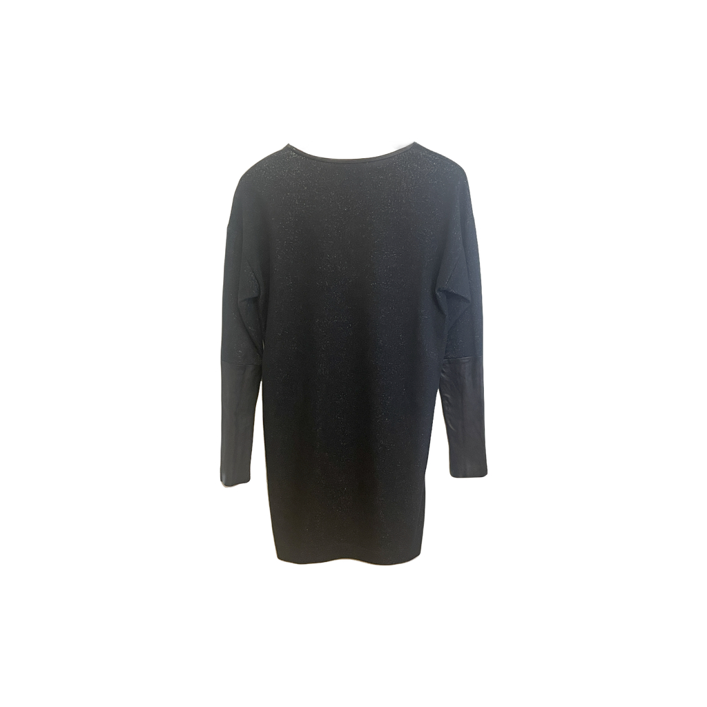 Robe Maje noire femme T1 dos — coupe droite manches longues paillettes empiècement simili cuir — seconde main parfait état — Epok Label
