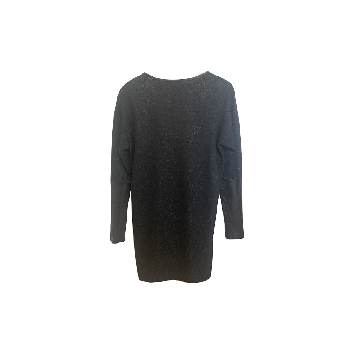 Robe Maje noire femme T1 dos — coupe droite manches longues paillettes empiècement simili cuir — seconde main parfait état — Epok Label